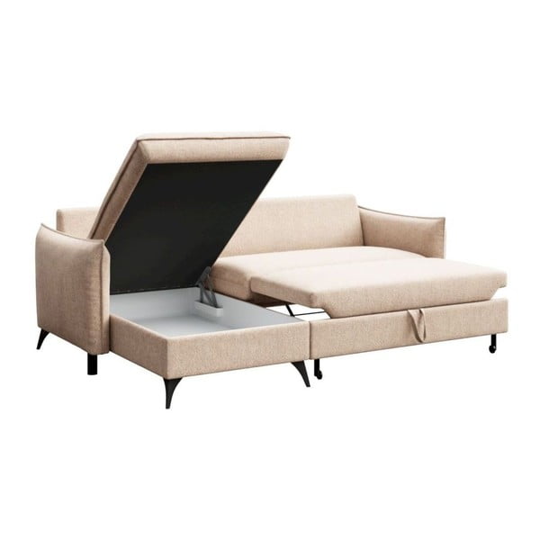 Bézs buklé kinyitható tárolóhelyes sarokkanapé (bal oldali-heverő résszel) Brim – Rodier-image-3