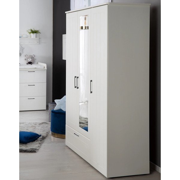 Fehér gyerek ruhásszekrény tükörrel 139x190 cm Sylt – Roba-image-3