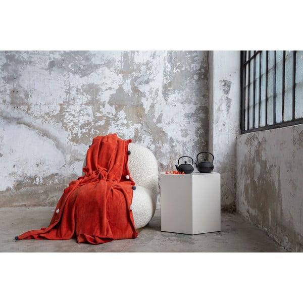 Téglavörös fleece ágytakaró 150x200 cm Pom Pom – Mijolnir-image-2