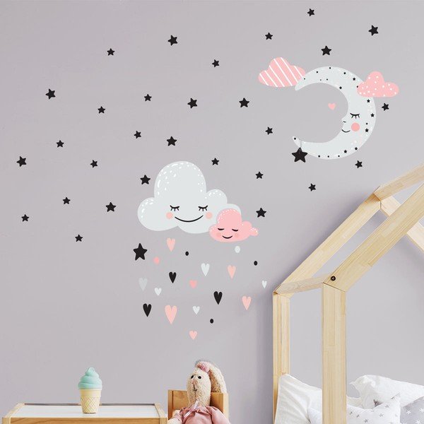 Moon And Clouds Love In The Stars rózsaszín falmatrica - Ambiance-image-1