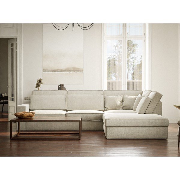 Szürkésbézs zsenília sarokkanapé (jobb oldali-L alakú) Kirou – Maison de Rêve-image-4