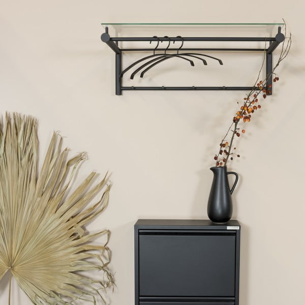 Fekete fém fali fogas polccal Suza – Spinder Design-image-1