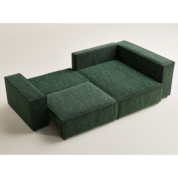 Sötétzöld zsenília kinyitható-tárolóhelyes sarokkanapé (jobb oldali-L alakú) Tonga – Maison de Rêve-image-3