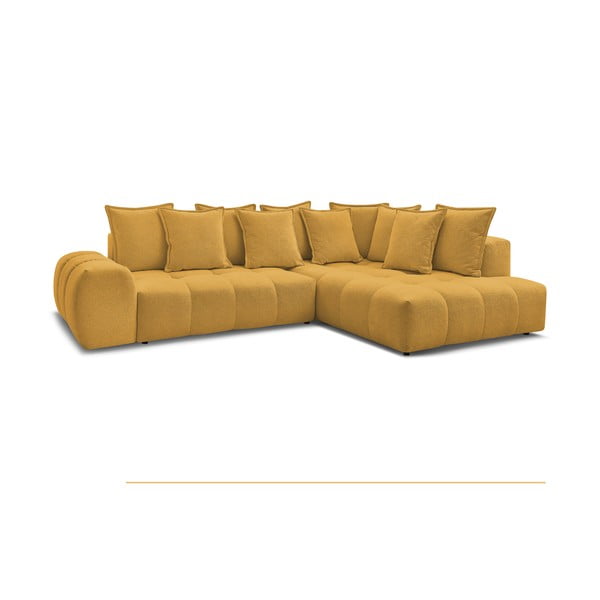 Mustársárga zsenília kinyitható-tárolóhelyes sarokkanapé (jobb oldali-L alakú) Everest – Bobochic Paris-image-3