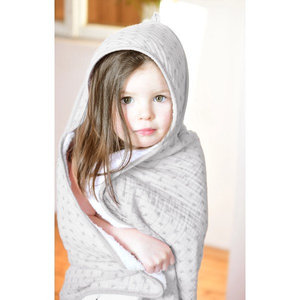 Világosszürke pamut kapucnis gyerek törölköző 80x80 cm Lil Planet - Roba-image-2
