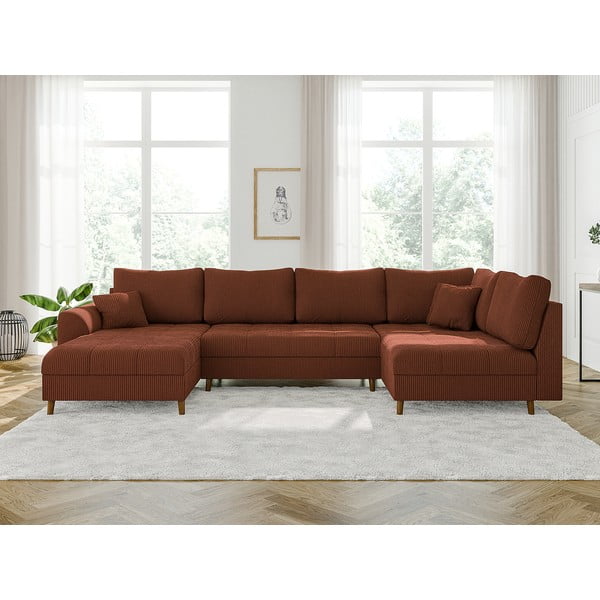 Téglavörös kordbársony sarokkanapé (bal oldali) Ariella – Ropez-image-1