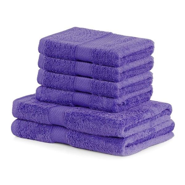 Bamby Purple szett 2 db sötétlila fürdőlepedővel és 4 db törölközővel - DecoKing
