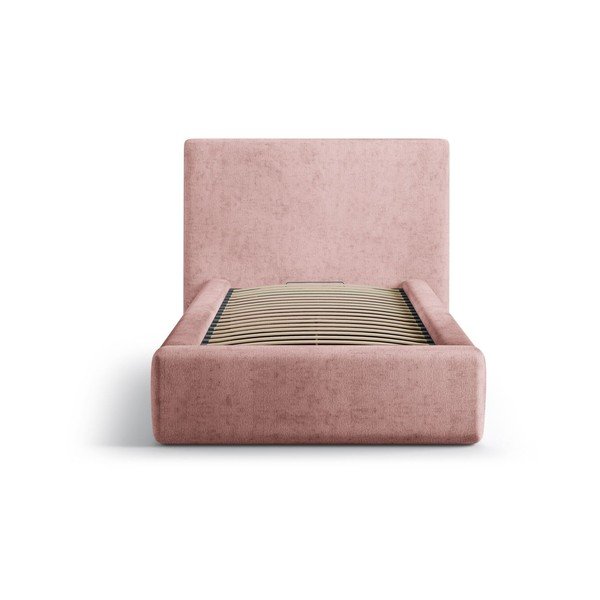 Rózsaszín kárpitozott ágyneműtartós egyszemélyes ágy ágyráccsal 90x200 cm Amy – Micadoni -image-3