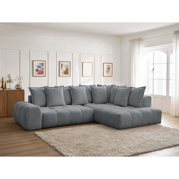 Sötétszürke zsenília kinyitható-tárolóhelyes sarokkanapé (jobb oldali-L alakú) Everest – Bobochic Paris-image-1