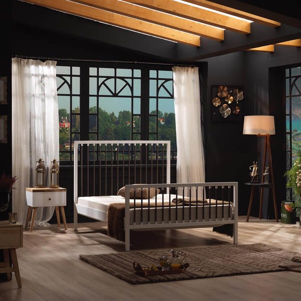 Fehér fém franciaágy ágyráccsal 180x200 cm Breeze – Kalune Design-image-4
