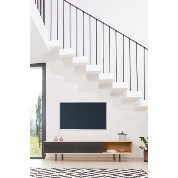 Fekete-natúr színű tölgyfa TV-állvány 200x48 cm Fina – Gazzda-image-1