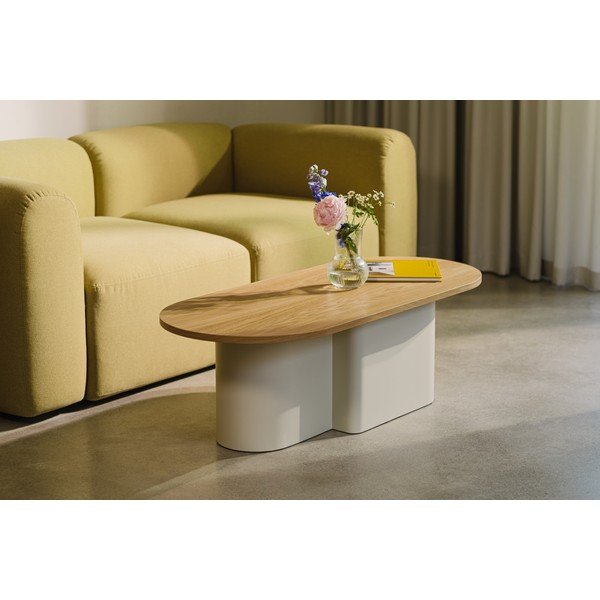 Bézs dohányzóasztal tölgyfa dekoros asztallappal 50x115 cm Looi – noo.ma-image-1