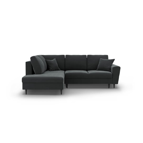 Sötétszürke bársony kinyitható tárolóhelyes sarokkanapé (bal oldali-L alakú) Kyoto – Cosmopolitan Design