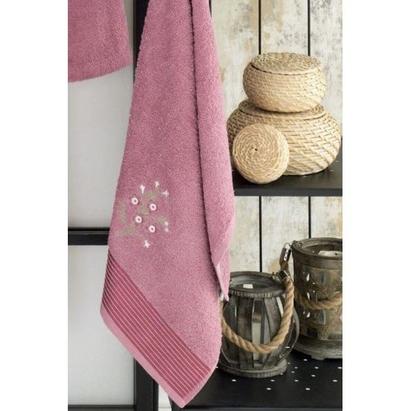 Sötét rózsaszín pamut fürdőköpeny és törölköző szett S/M – Mila Home-image-1
