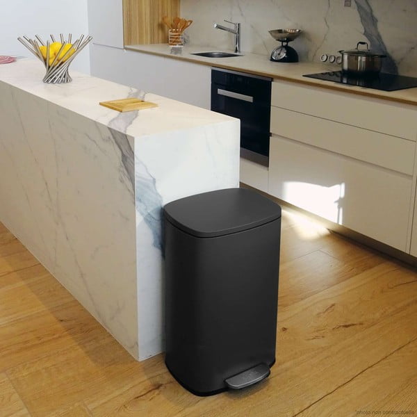 Matt fekete acél pedálos szemetes 50 l   Akira – Spirella-image-1