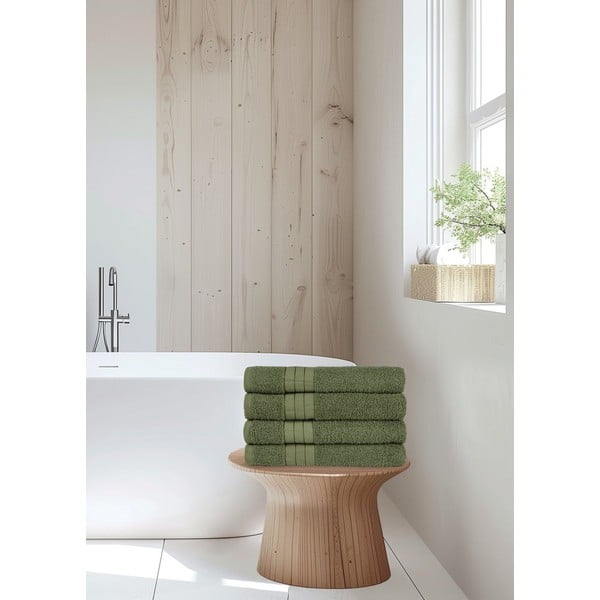 Sötétzöld frottír pamut törölköző szett 4 db-os 50x100 cm – Good Morning-image-1