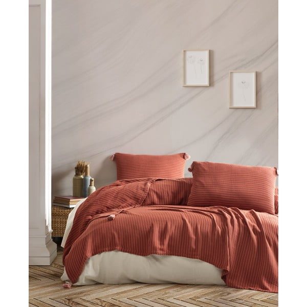 Téglavörös steppelt ágytakaró és párnahuzat szett franciaágyra 220x240 cm Costa - Mijolnir