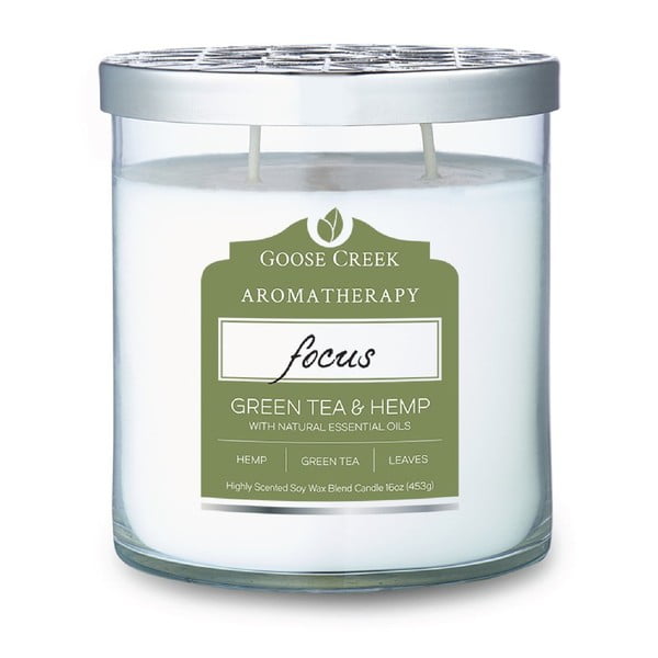 Hemp & Green tea illatgyertya üvegben, égési idő 60 óra - Goose Creek