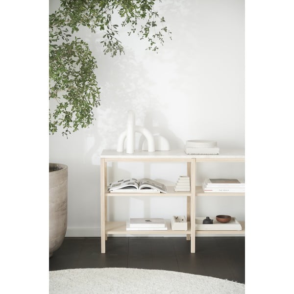 Fehér-natúr színű konzolasztal kő asztallappal 140x40 cm Orwel - Rowico-image-2