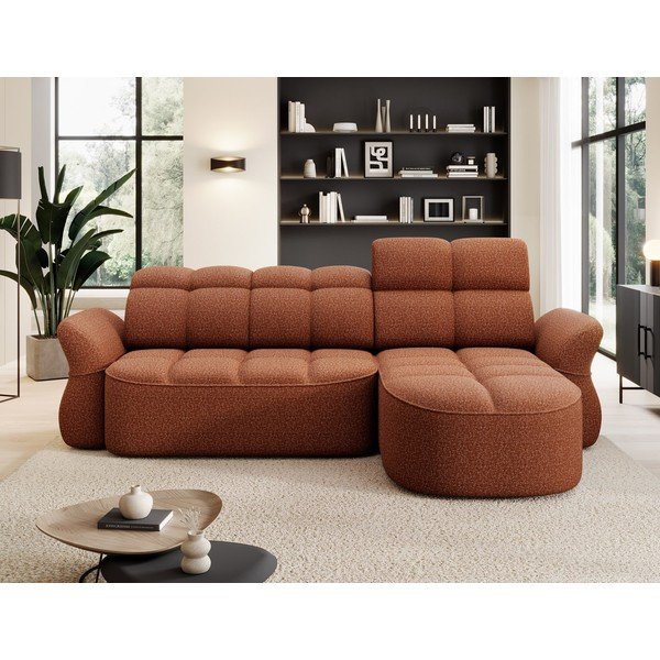 Terrakotta színű bársony kinyitható-tárolóhelyes sarokkanapé (jobb oldali-heverő résszel) Beneth – ELTAP-image-1