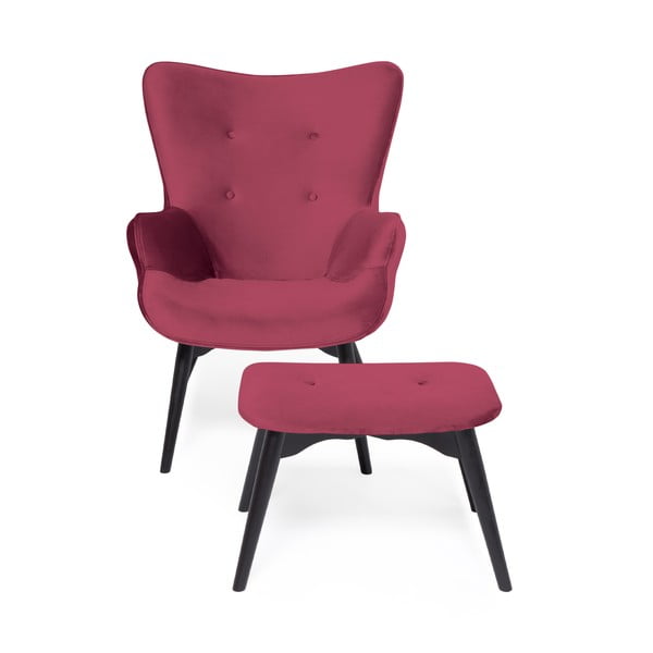 Cora Velvet rózsaszín fotel és lábtartó, fekete lábszerkezet - Vivonita-image-2