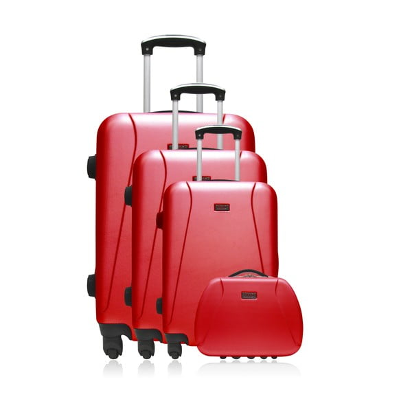 Lanzarote-C 4 db-os piros gurulós bőrönd szett, táskával - Hero
