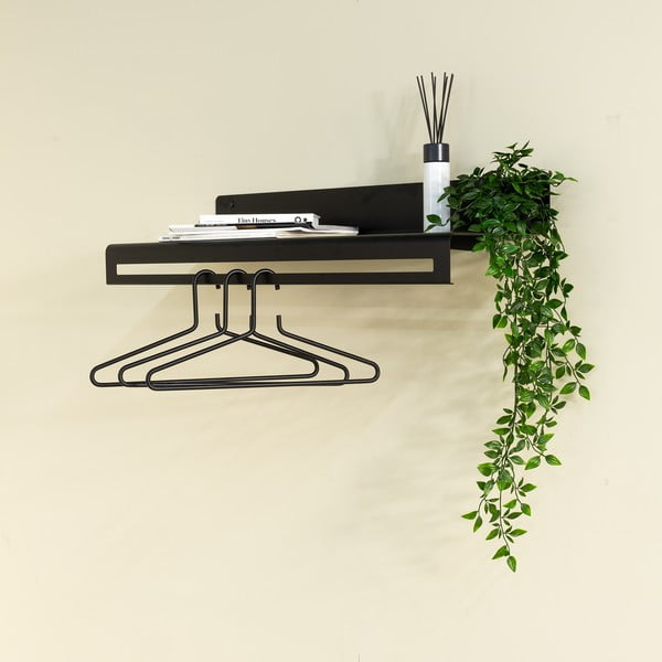 Fekete fém fali fogas polccal 78 cm Sway – Spinder Design-image-1