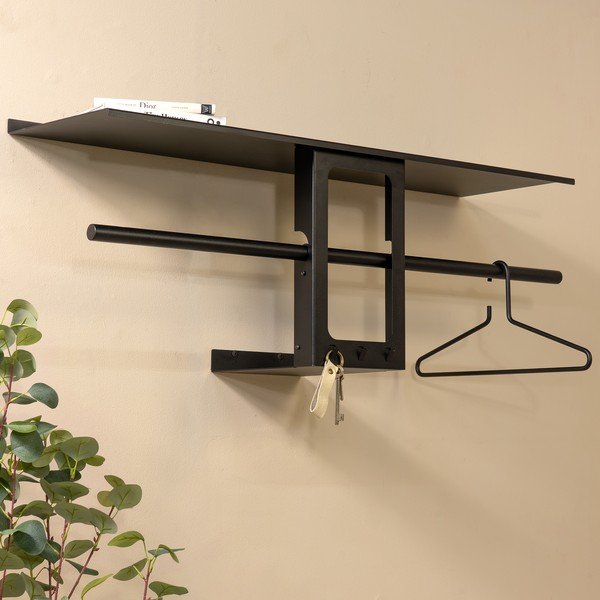 Fekete acél fali fogas polccal 100 cm Luno Small – Spinder Design-image-1