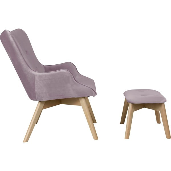 Levendula színű bársony fotel lábtartóval Niko – Ropez-image-3