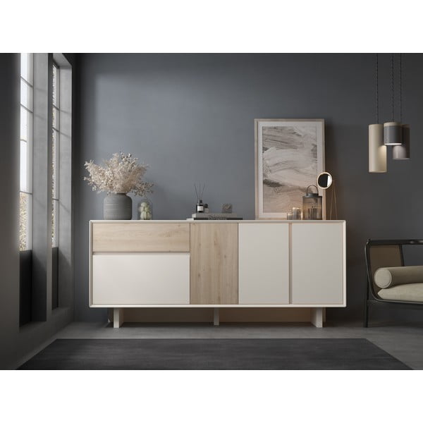 Bézs-natúr színű komód tölgyfa dekorral 180x76x45 cm Carpi – Marckeric-image-1