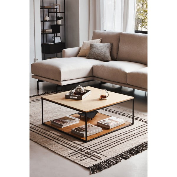 Dohányzóasztal tölgyfa dekoros asztallappal 80x80 cm Yona - Kave Home-image-2