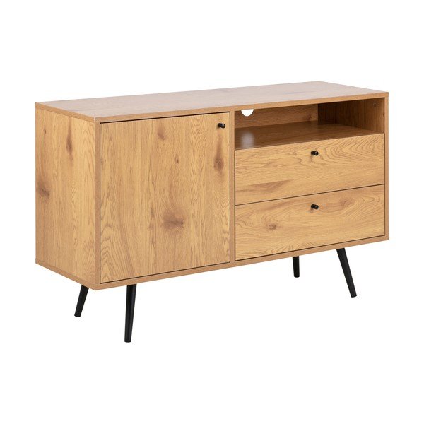 Fekete-natúr színű TV-állvány tölgyfa dekorral 124x75 cm Wilma – Actona-image-2