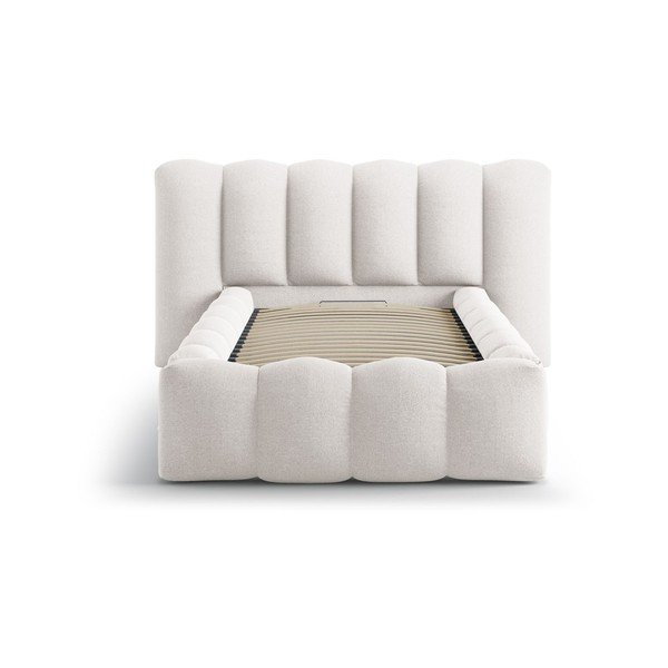 Krémszínű kárpitozott ágyneműtartós egyszemélyes ágy ágyráccsal 90x200 cm Lupine – Micadoni -image-3