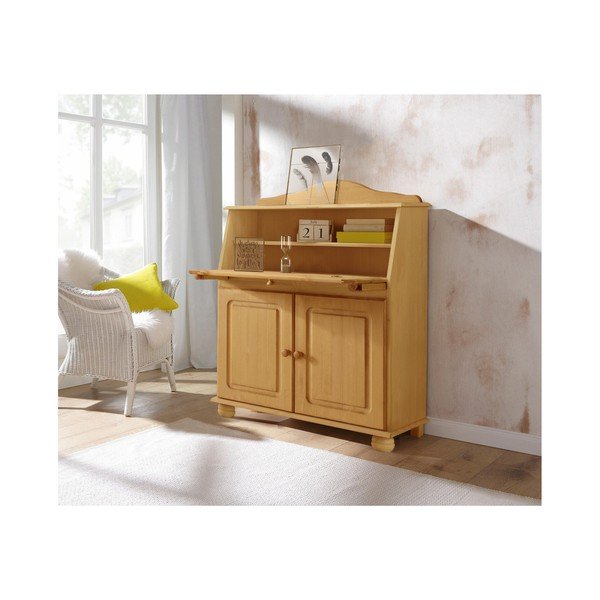 Natúr színű borovi fenyő magas komód íróasztallal 107x39 cm Mette – Støraa-image-3