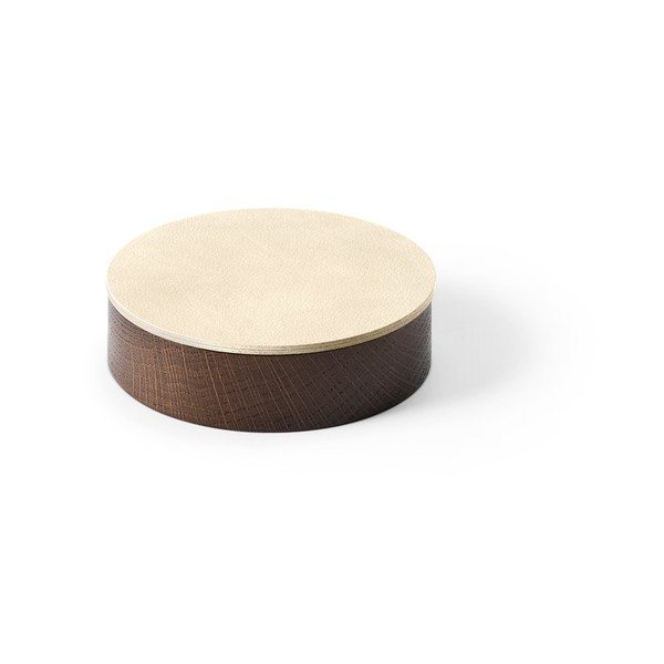 Barna-krémszínű fedeles-dekoratív fa-öko bőr tárolódoboz ø 11x3,5 cm Circle Nupo – LIND DNA