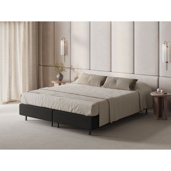 Fekete kárpitozott franciaágy ágytámla nélkül 200x200 cm Whale – Micadoni -image-1