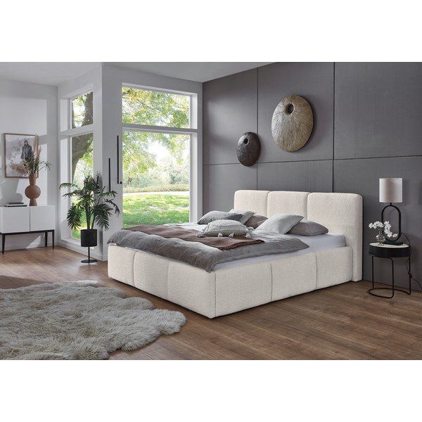 Elefántcsont színű kárpitozott ágyneműtartós franciaágy ágyráccsal 180x200 cm Merida – Meise Möbel-image-1