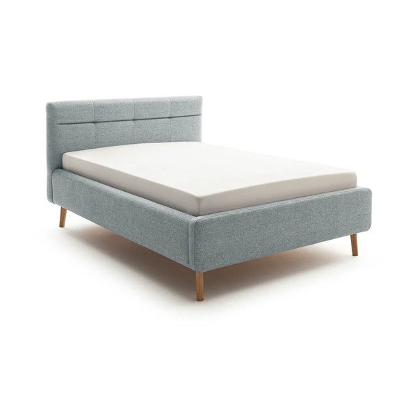 Szürkéskék kárpitozott ágyneműtartós franciaágy ágyráccsal 140x200 cm Lotte – Meise Möbel