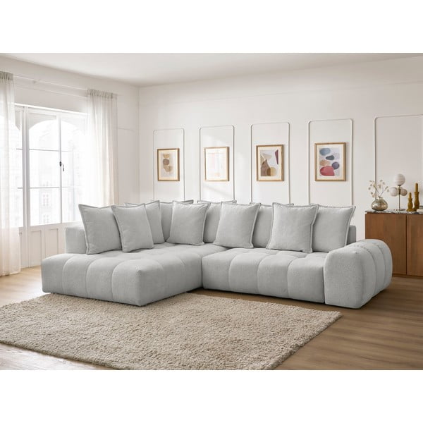 Világosszürke zsenília kinyitható-tárolóhelyes sarokkanapé (bal oldali-L alakú) Everest – Bobochic Paris-image-1