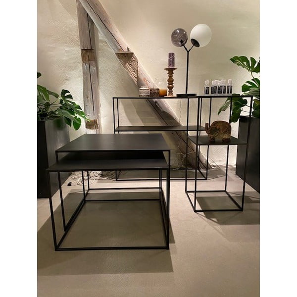 Fekete fém dohányzóasztal szett 2 db-os 65x65 cm Pebble – Unique Furniture-image-1