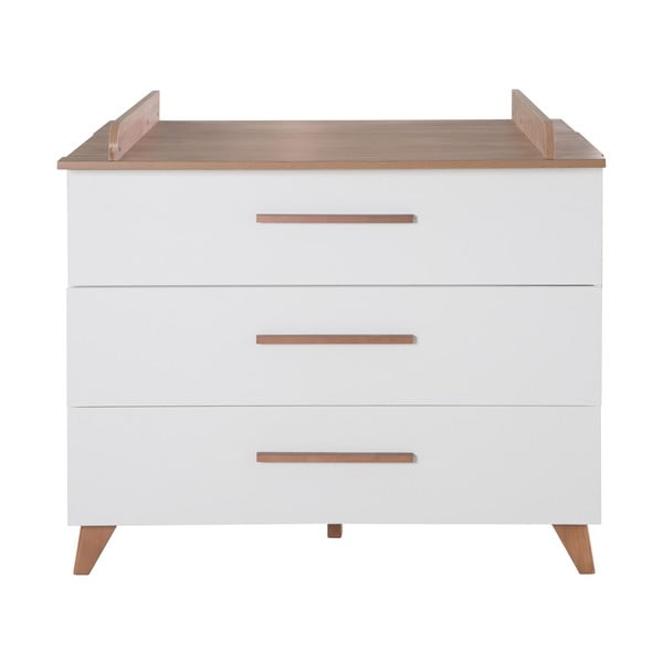 Fehér-natúr színű alacsony gyerek komód pelenkázó feltéttel, tölgyfa dekorral 110x98 cm – Roba-image-2