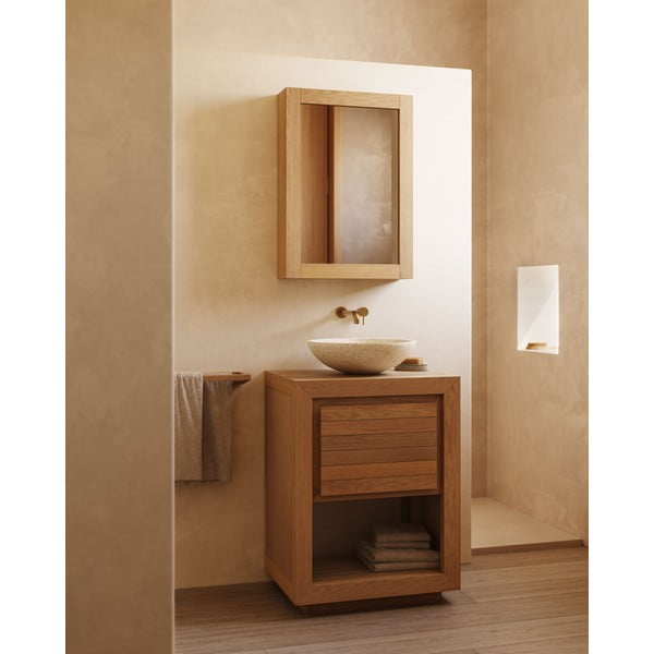 Natúr színű alacsony  teakfa mosdó alatti szekrény 60x80 cm Saula – Kave Home-image-1