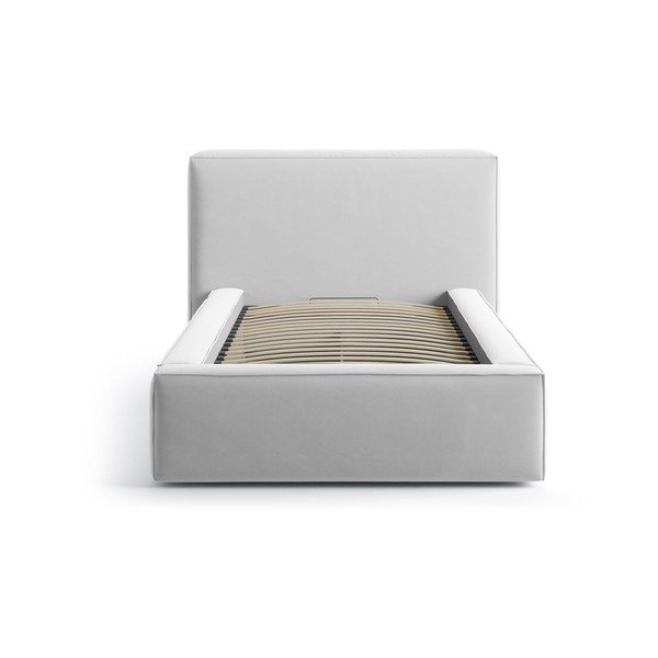 Ezüstszínű kárpitozott ágyneműtartós egyszemélyes ágy ágyráccsal 90x200 cm Jodie – Micadoni -image-3