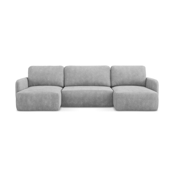 Világosszürke zsenília kinyitható-tárolóhelyes sarokkanapé  (U alakú) Lilo – Makamii