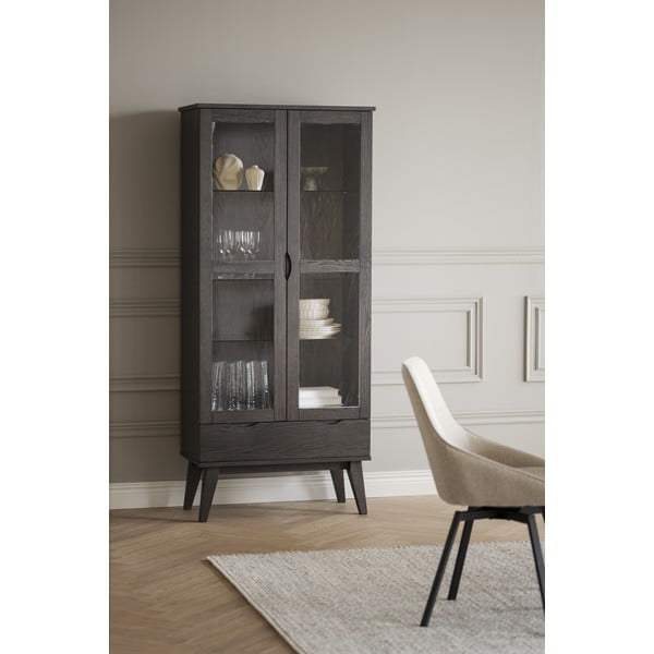 Barna tálalószekrény tölgyfa dekorral 82x185 cm Filippa – Rowico-image-1