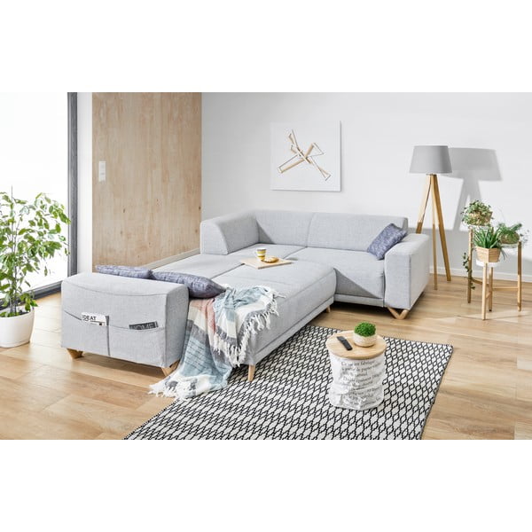 Világosszürke kinyitható-tárolóhelyes sarokkanapé (jobb oldali-L alakú) Classy Sophie – Miuform-image-4