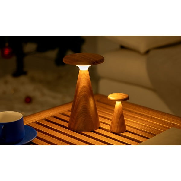 Sötét natúr színű LED asztali lámpa fa búrával (magasság 14 cm) Sylva – Gingko-image-2