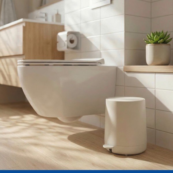 Krémszínű műanyag pedálos szemetes 5 l Fablo – Wenko-image-1
