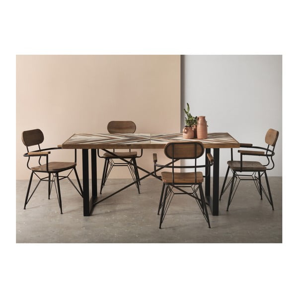 Étkezőasztal fém szerkezettel és újrahasznosított fa asztallappal, 180 x 90 cm - Geese-image-1