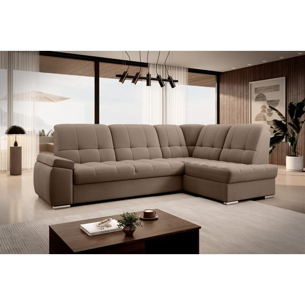 Barna bársony kinyitható-tárolóhelyes sarokkanapé (jobb oldali-L alakú) Sado – ELTAP-image-4